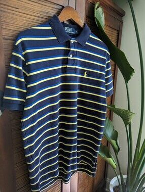 Ralph Lauren Navy Polo with Yellow & Blue Stripes